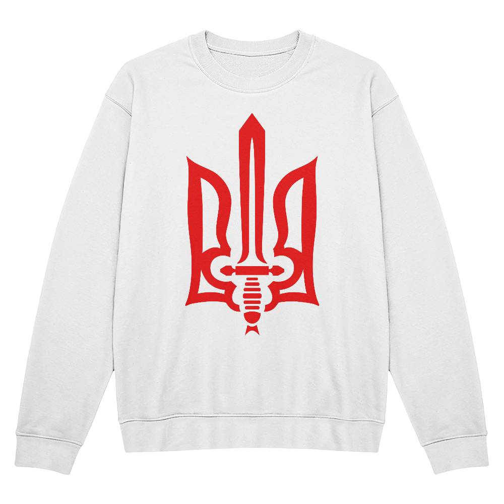 Stylized Tryzub (Red) - White Bella + Canvas 3945 Unisex Crewneck Sweatshirt