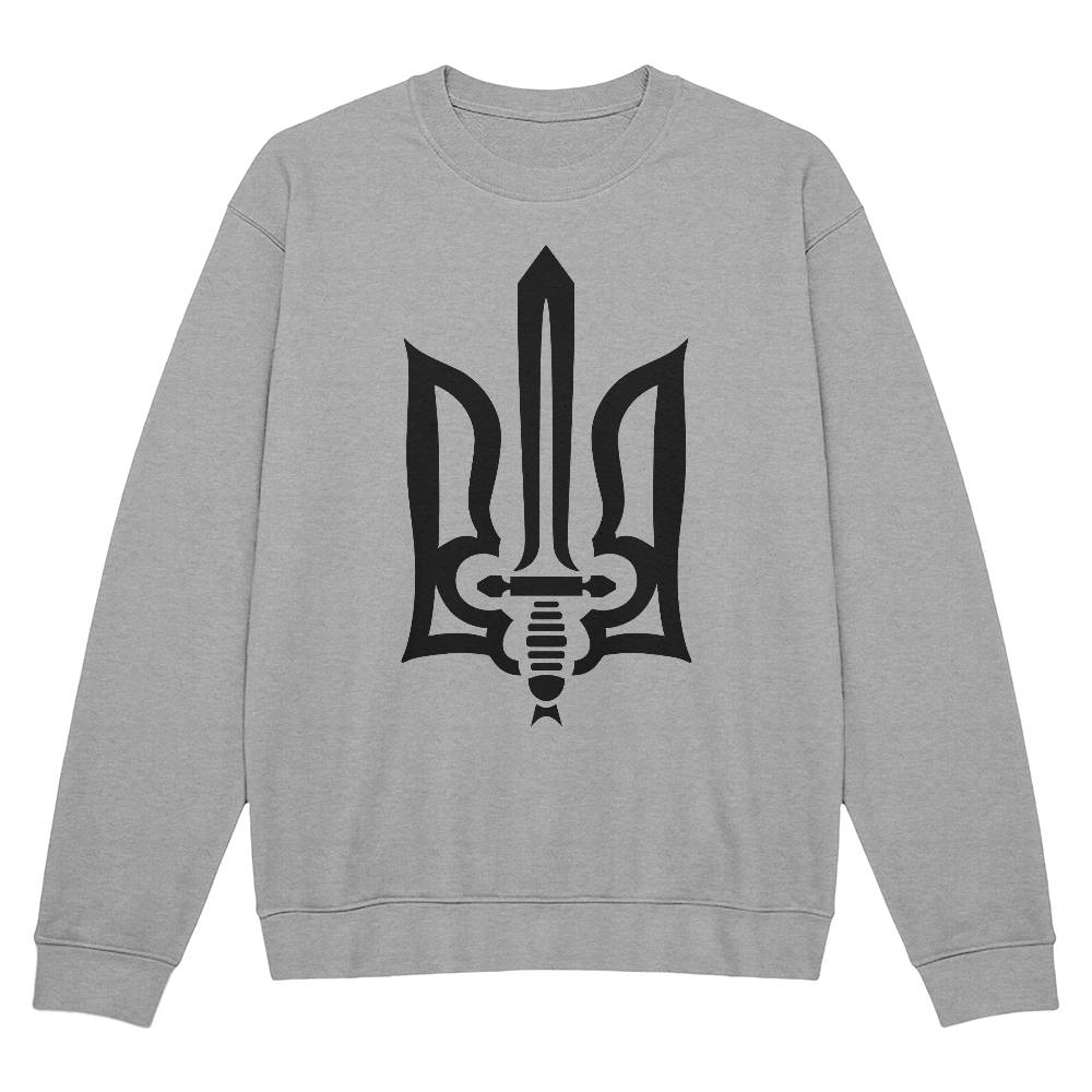 Stylized Tryzub (Black) - Athletic Heather Bella + Canvas 3945 Unisex Crewneck Sweatshirt