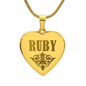 Ruby - 18k Gold Finished Engraved Heart Pendant Necklace