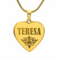 Teresa - 18k Gold Finished Engraved Heart Pendant Necklace