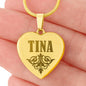Tina - 18k Gold Finished Engraved Heart Pendant Necklace