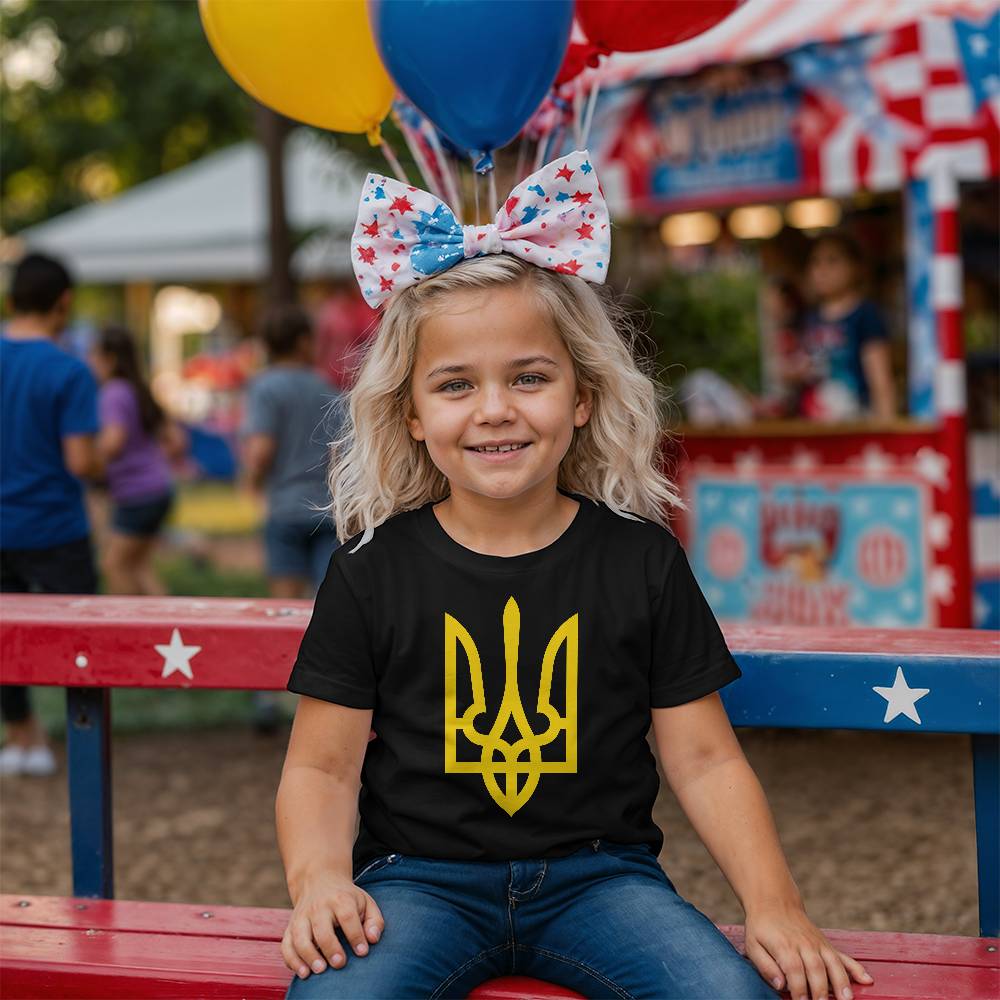 Tryzub (Yellow) - Black Bella + Canvas 3001Y Unisex Youth T-Shirt