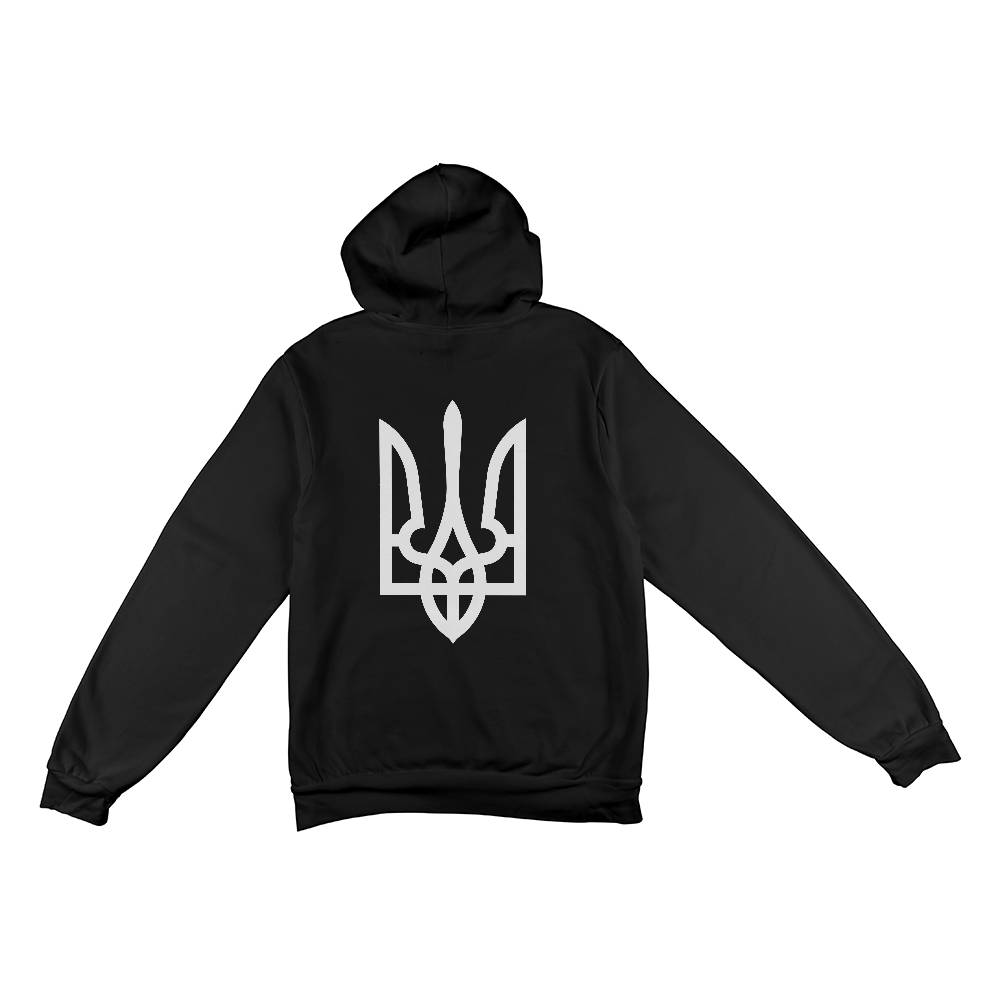 Tryzub (White) v2 - Black Bella + Canvas 3719 Unisex Pullover Hoodie