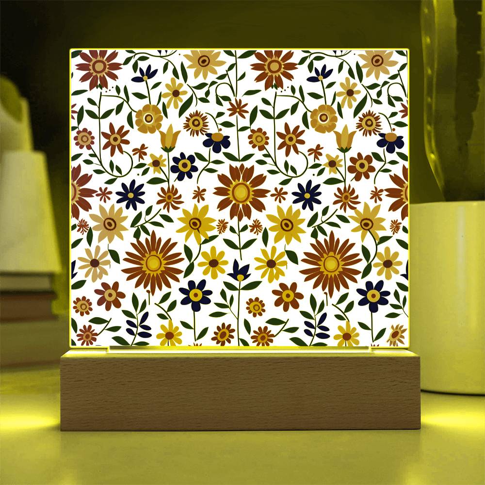 Mexican Floral Fiesta Pattern 017 - Square Acrylic Plaque With LED Base