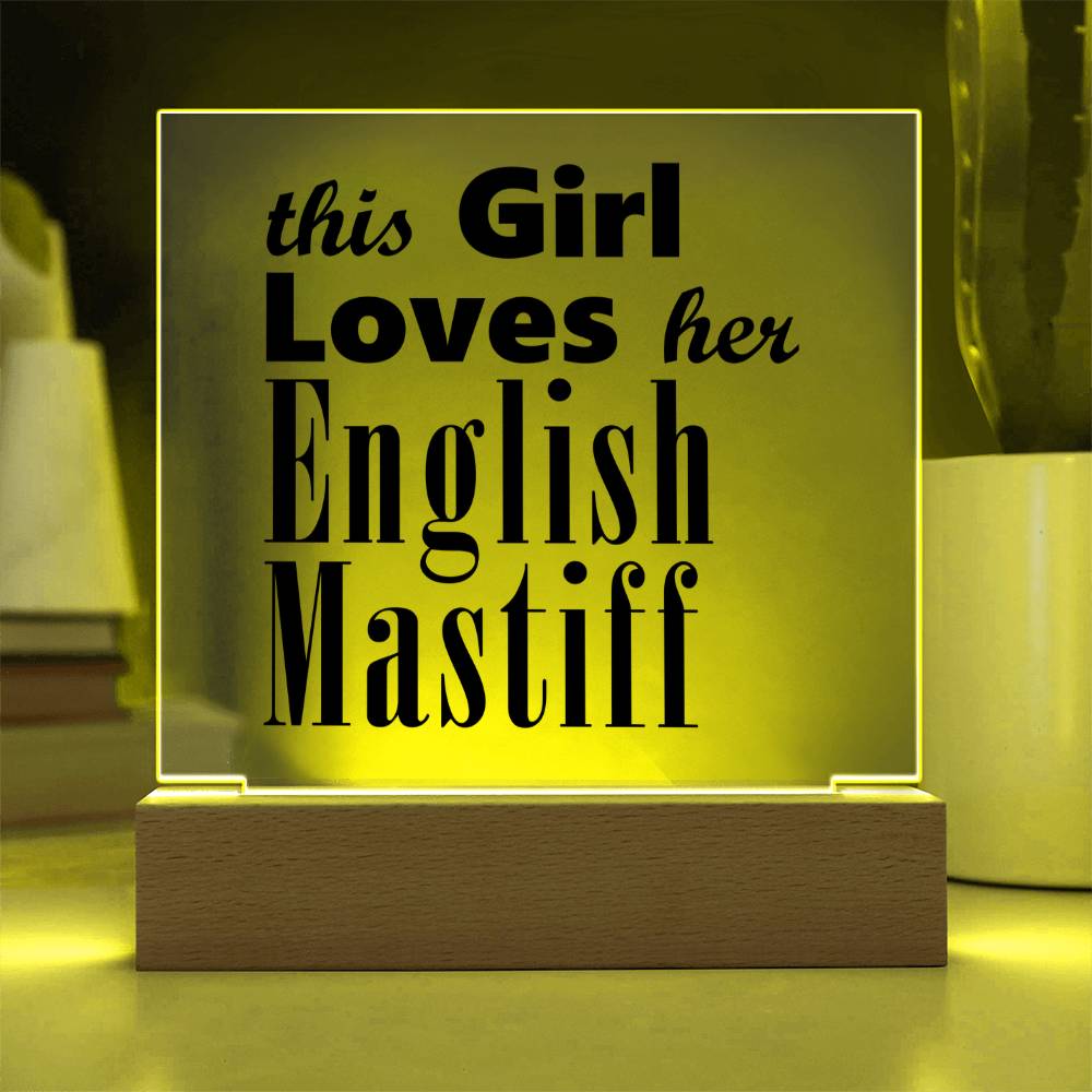 English Mastiff - Square Acrylic Plaque With LED Base