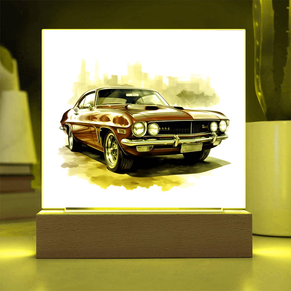 Muscle Car 06 - Square Acrylic Plaque With LED Base