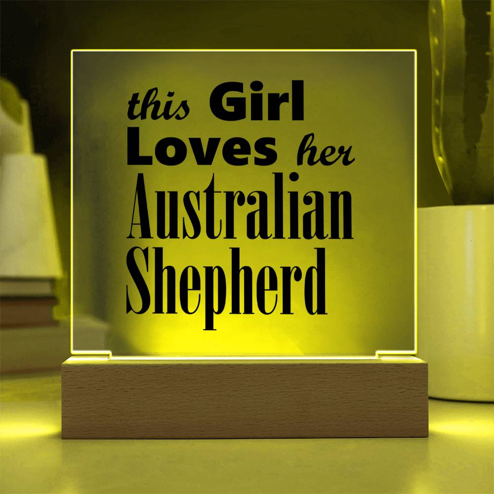 Australian Shepherd - Square Acrylic Plaque With LED Base