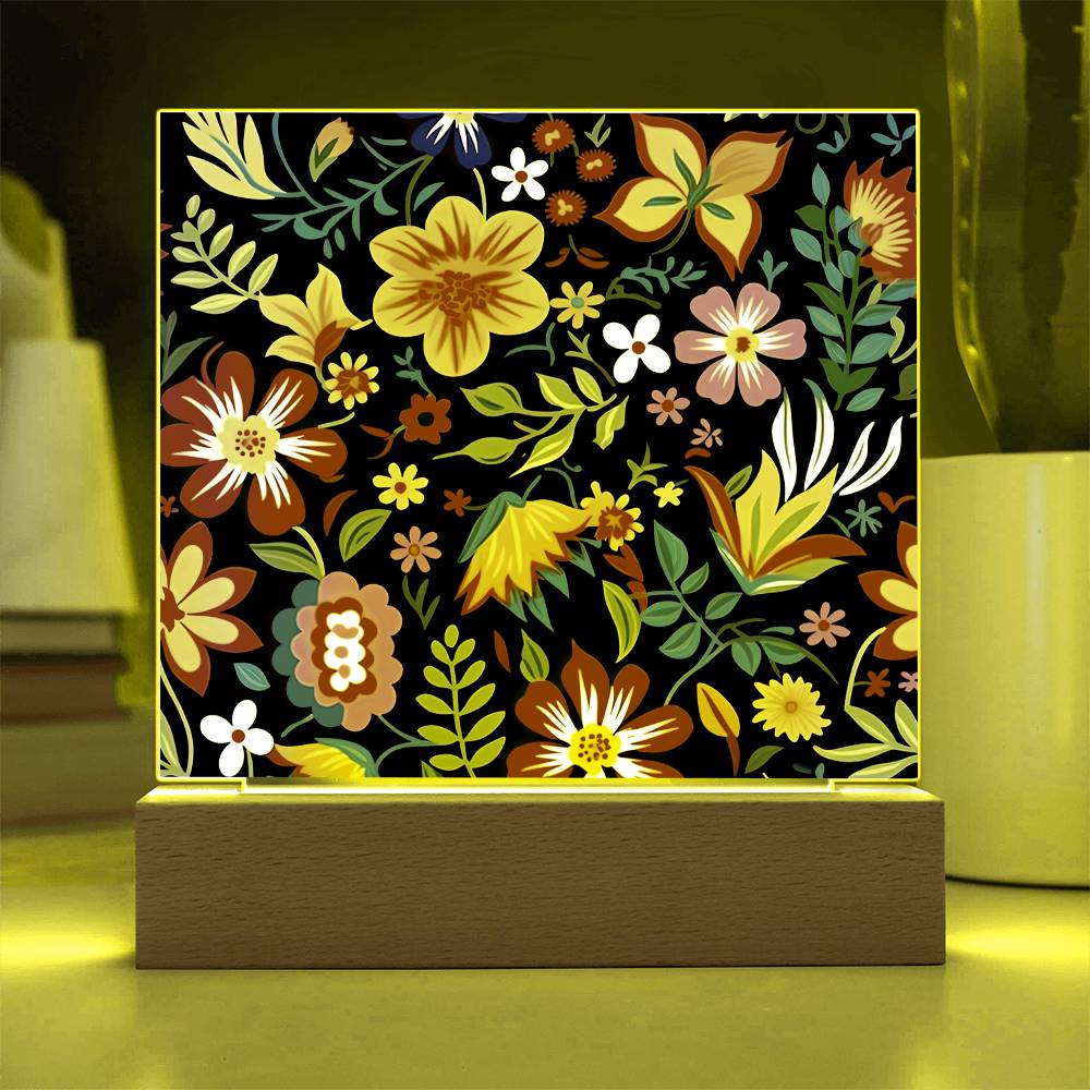 Mexican Floral Fiesta Pattern 037 - Square Acrylic Plaque With LED Base