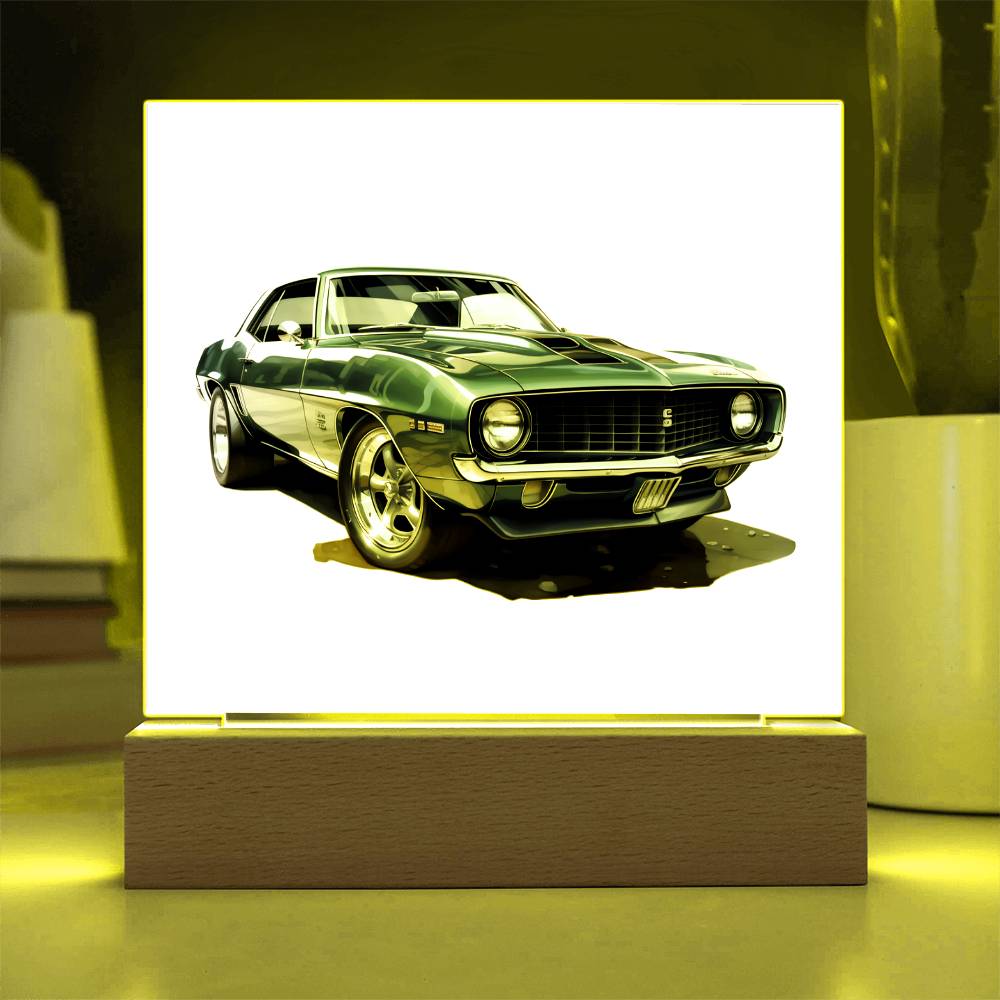Muscle Car 09 - Square Acrylic Plaque With LED Base