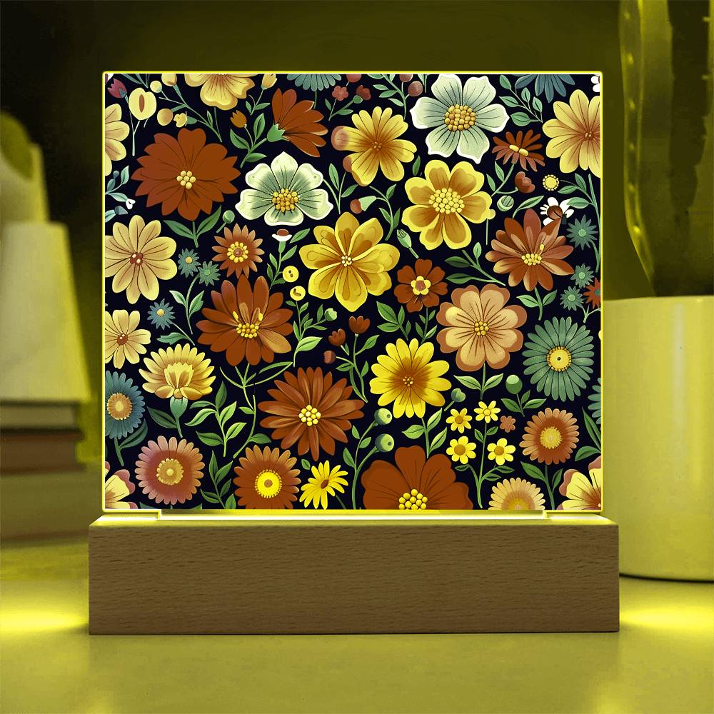 Mexican Floral Fiesta Pattern 048 - Square Acrylic Plaque With LED Base