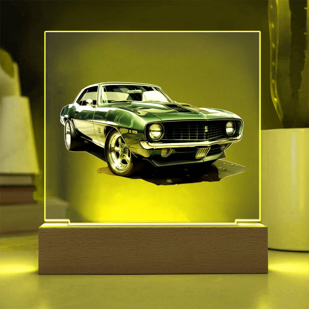 Muscle Car 09 - Square Acrylic Plaque With LED Base