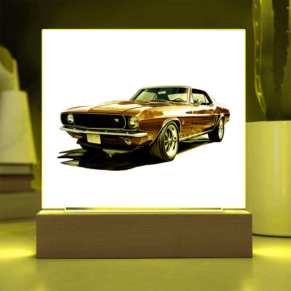 Muscle Car 01 - Square Acrylic Plaque With LED Base