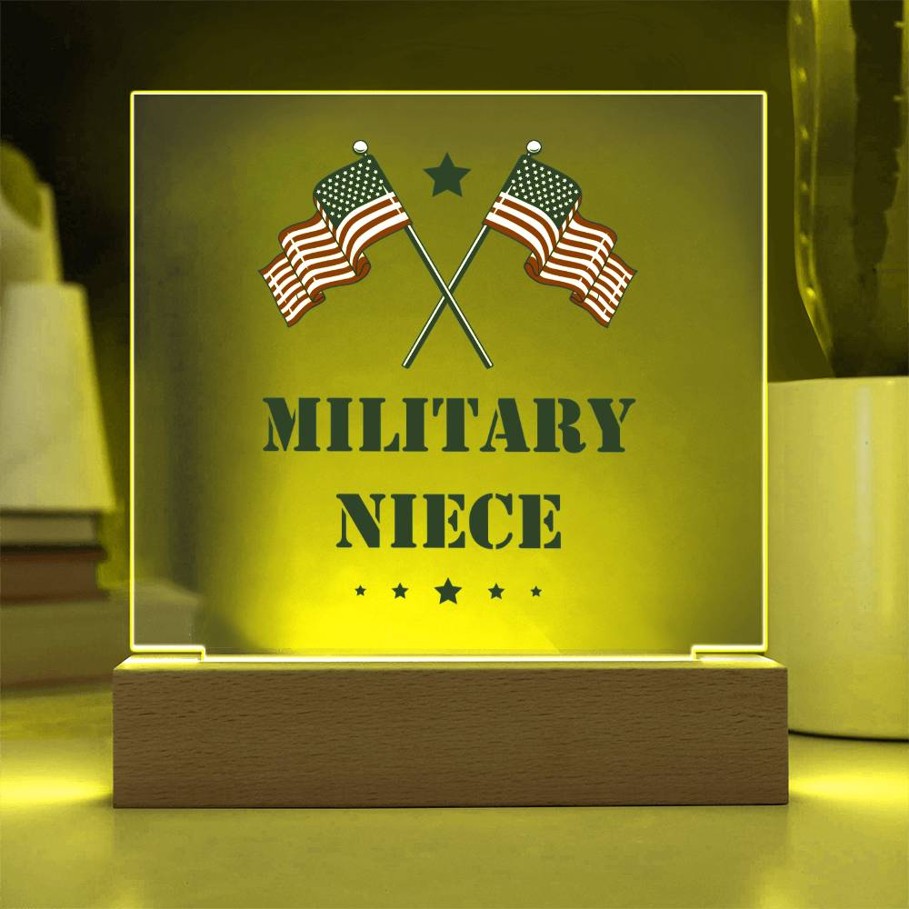 Military Niece - Square Acrylic Plaque With LED Base