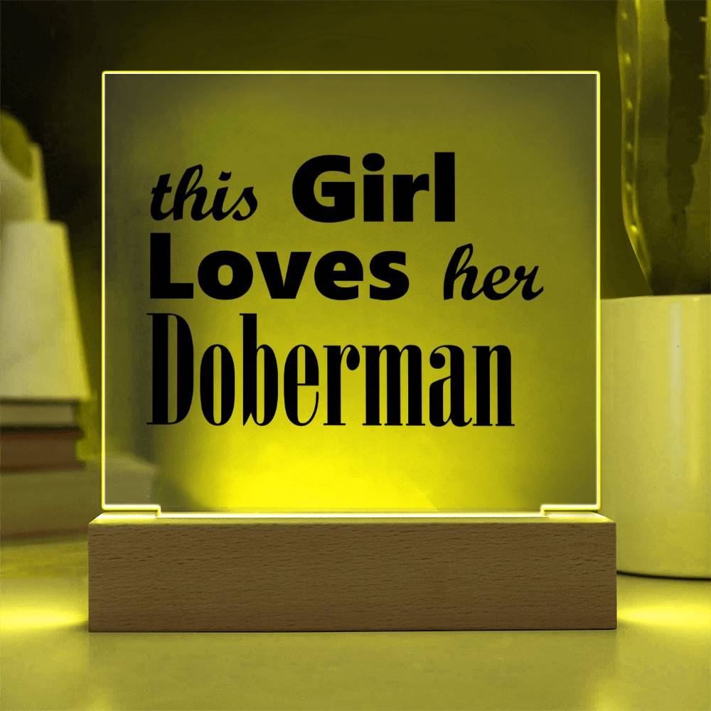 Doberman - Square Acrylic Plaque With LED Base