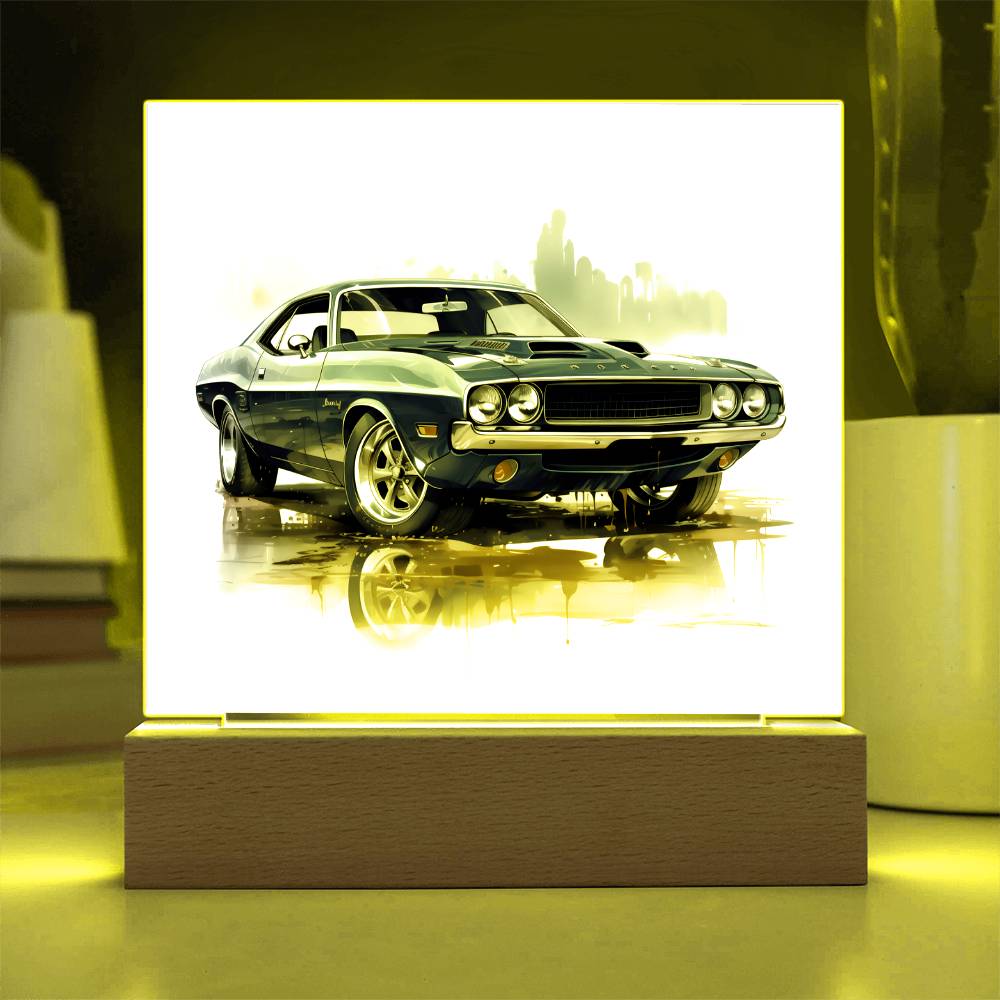 Muscle Car 02 - Square Acrylic Plaque With LED Base