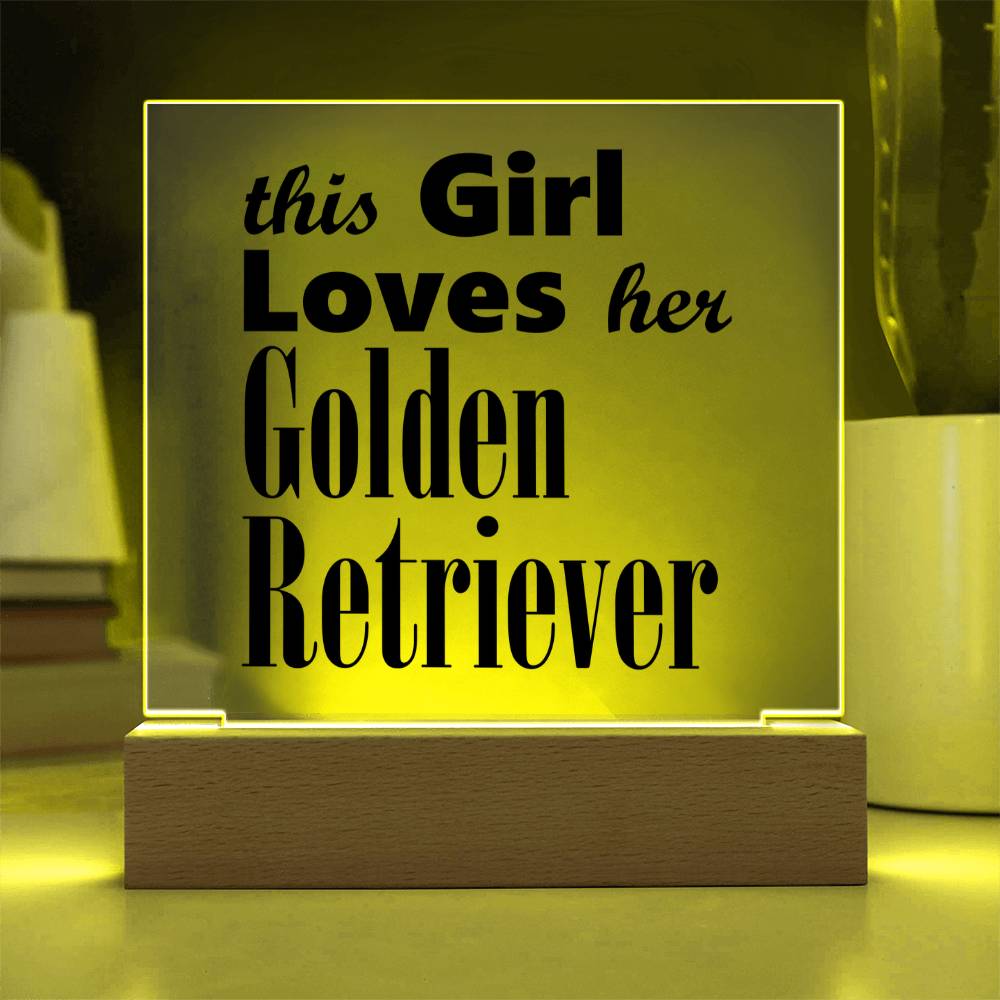 Golden Retriever - Square Acrylic Plaque With LED Base