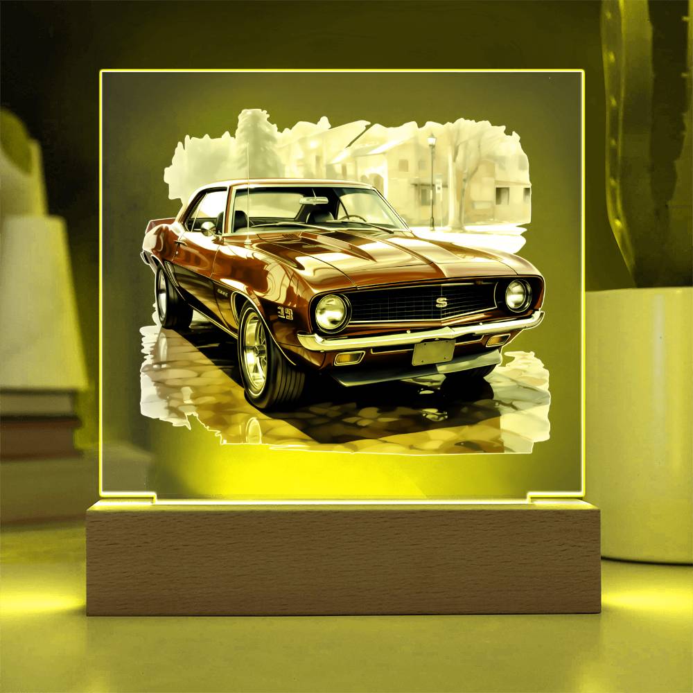Muscle Car 04 - Square Acrylic Plaque With LED Base
