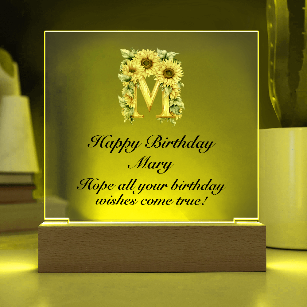 Happy Birthday test - Square Acrylic Plaque With LED Base