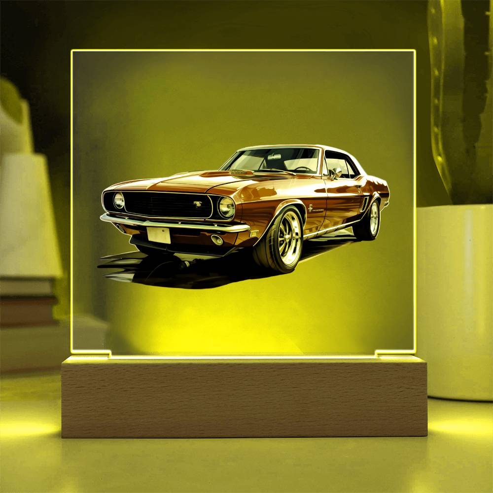 Muscle Car 01 - Square Acrylic Plaque With LED Base
