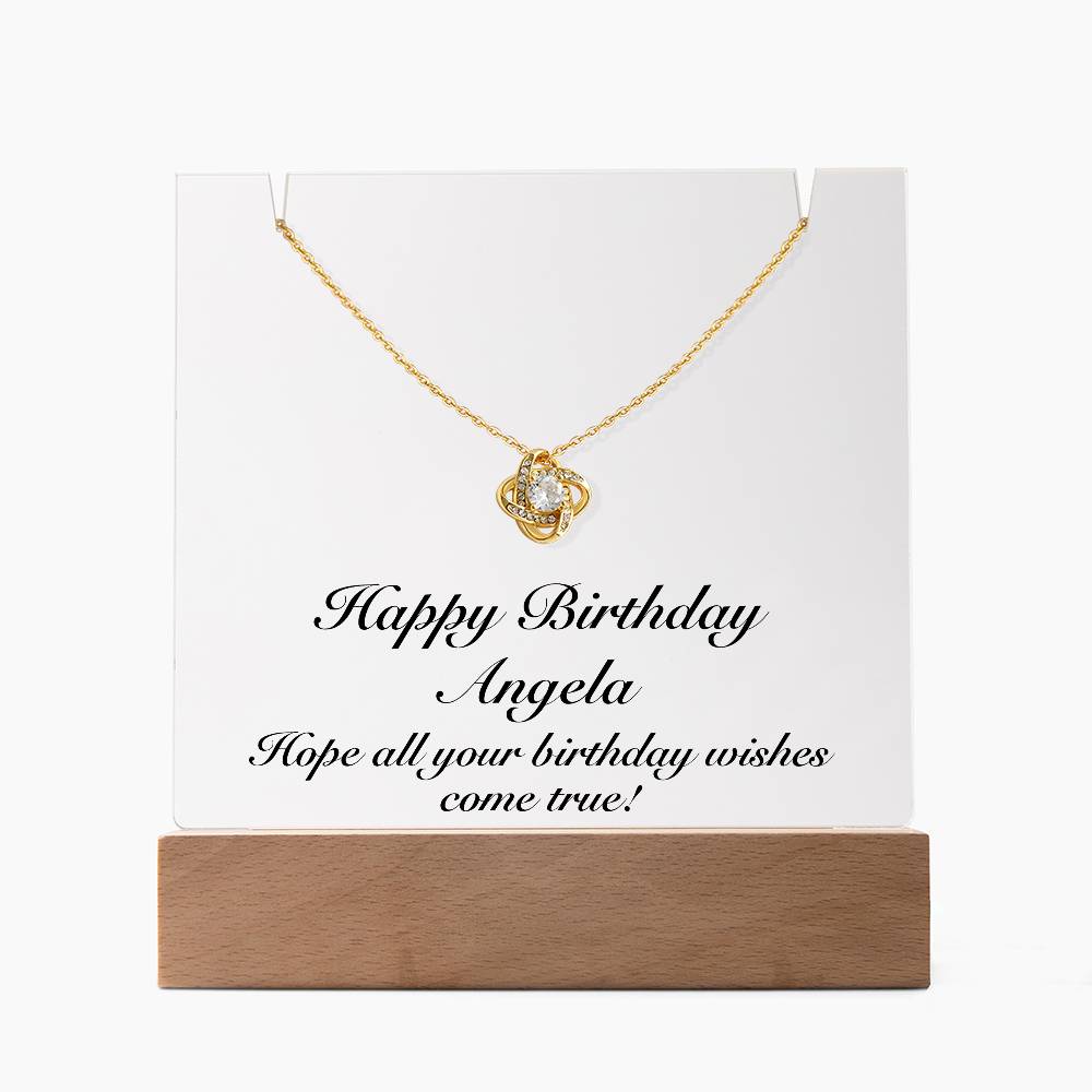 Happy Birthday Angela - Love Knot Necklace Keepsake Acrylic Bundle With LED Lights
