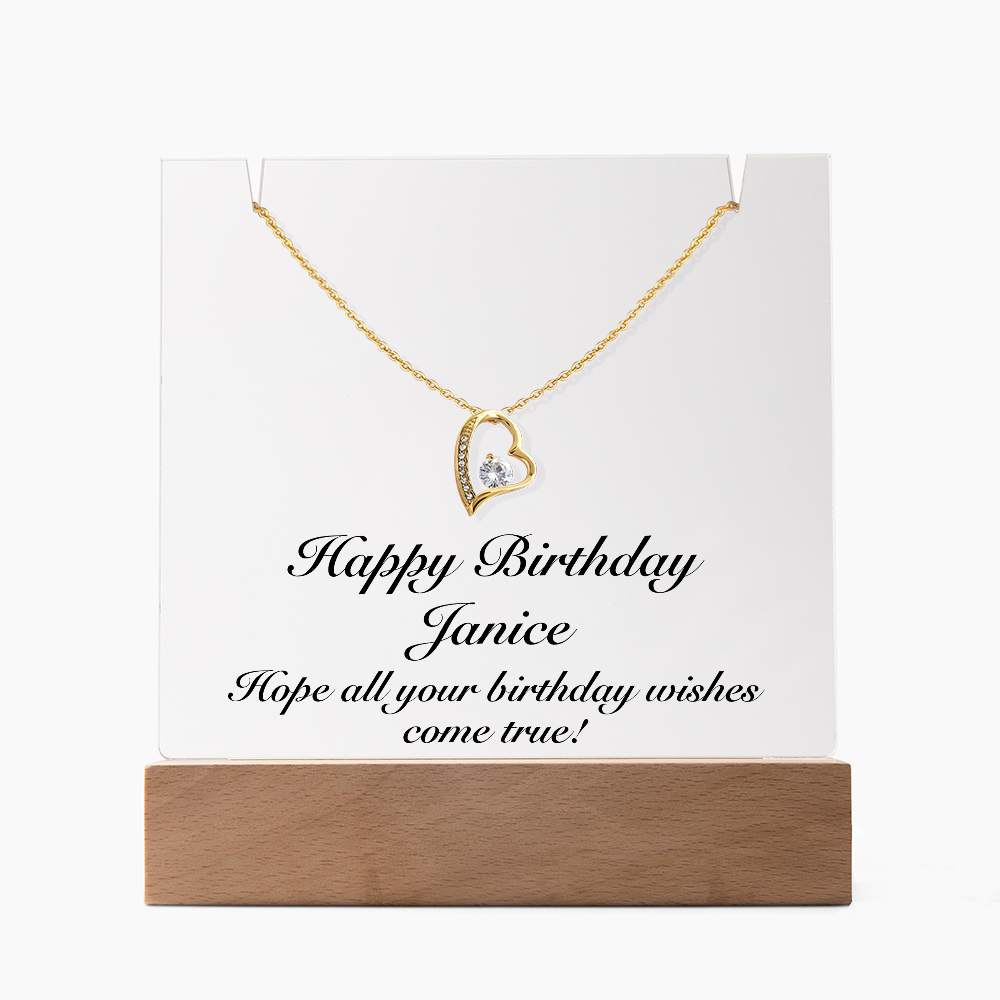 Happy Birthday Janice - Forever Love Necklace Keepsake Acrylic Bundle With LED Lights