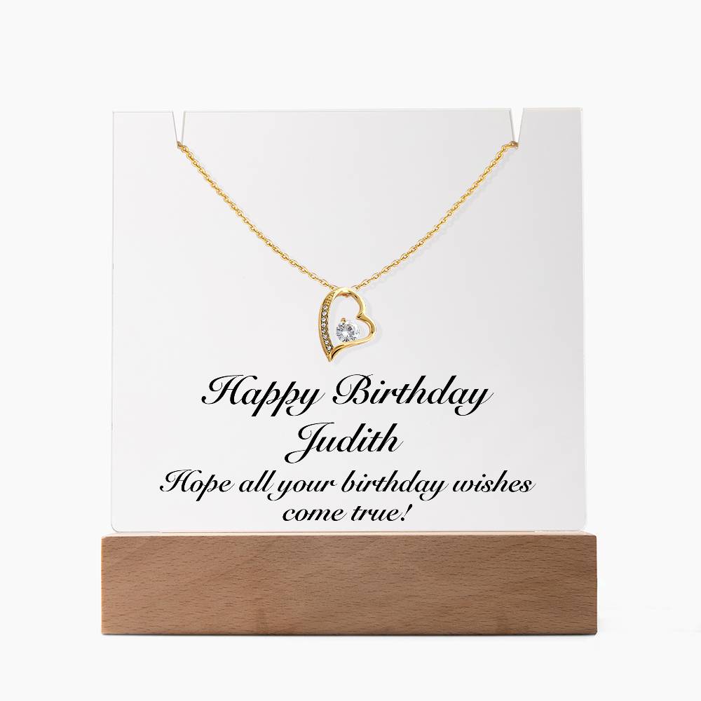 Happy Birthday Judith - Forever Love Necklace Keepsake Acrylic Bundle With LED Lights