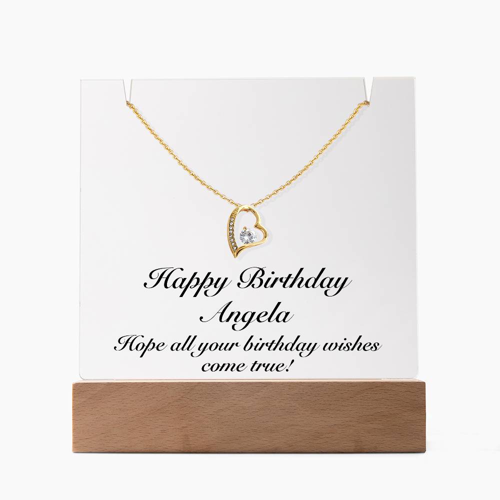 Happy Birthday Angela - Forever Love Necklace Keepsake Acrylic Bundle With LED Lights