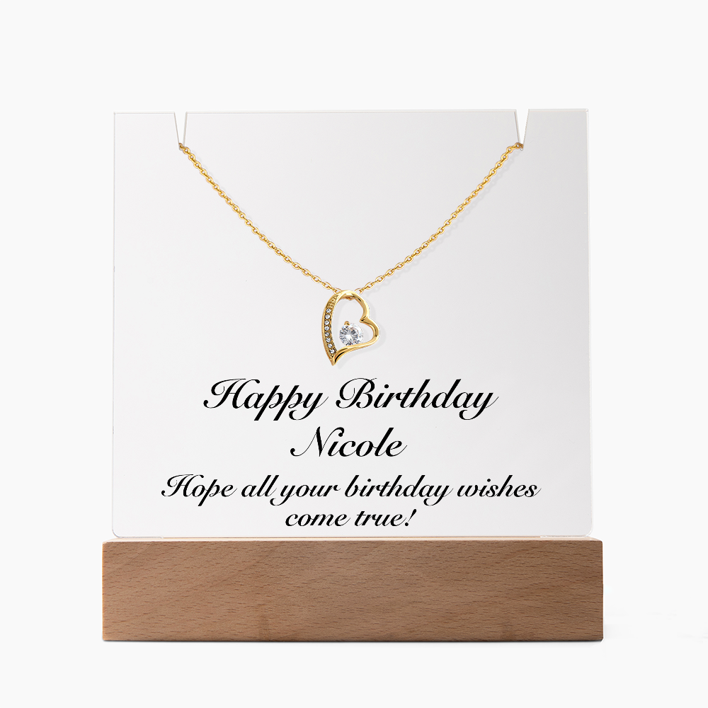 Happy Birthday Nicole - Forever Love Necklace Keepsake Acrylic Bundle With LED Lights