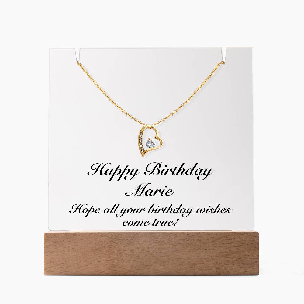 Happy Birthday Marie - Forever Love Necklace Keepsake Acrylic Bundle With LED Lights