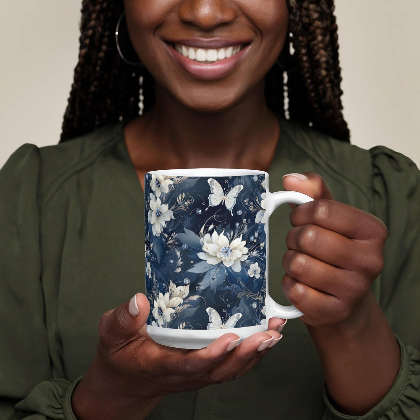 Nocturnal Bloom Pattern 004 - 15oz White Ceramic Mug