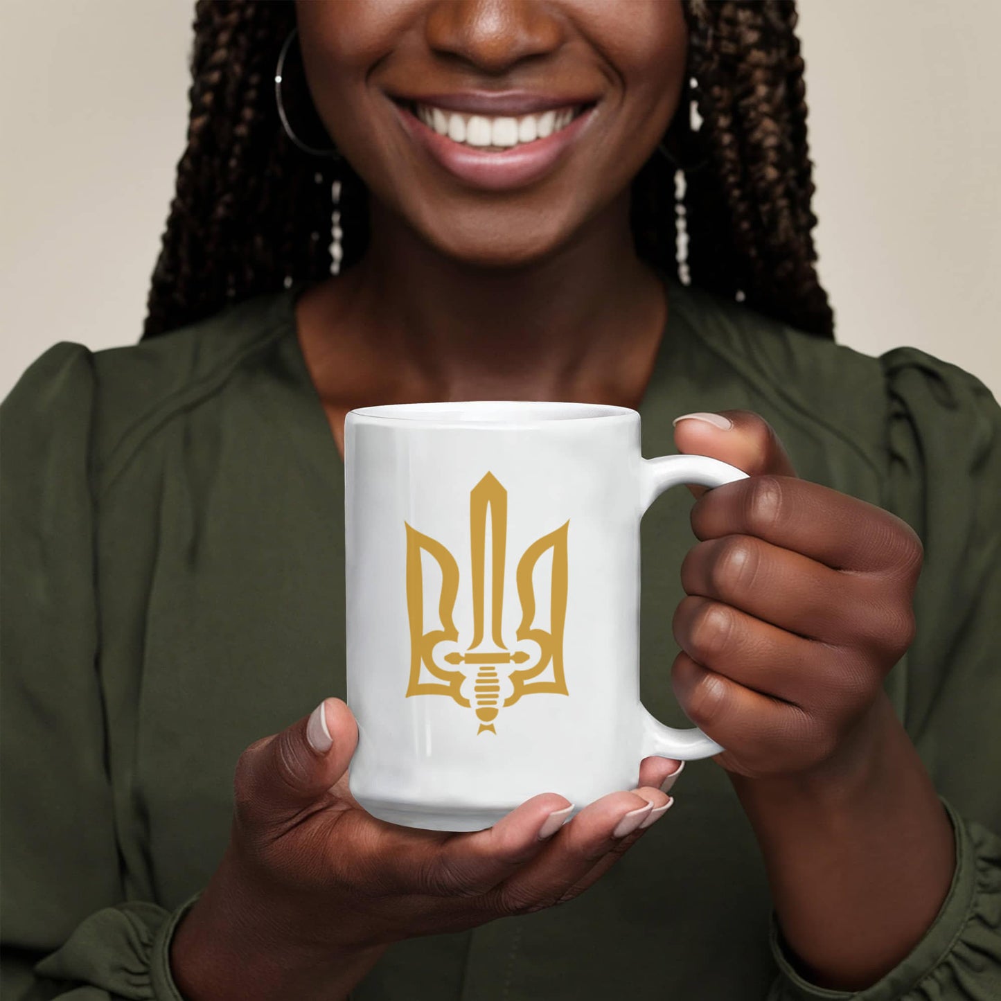 Stylized Tryzub (Gold) - 15oz White Ceramic Mug