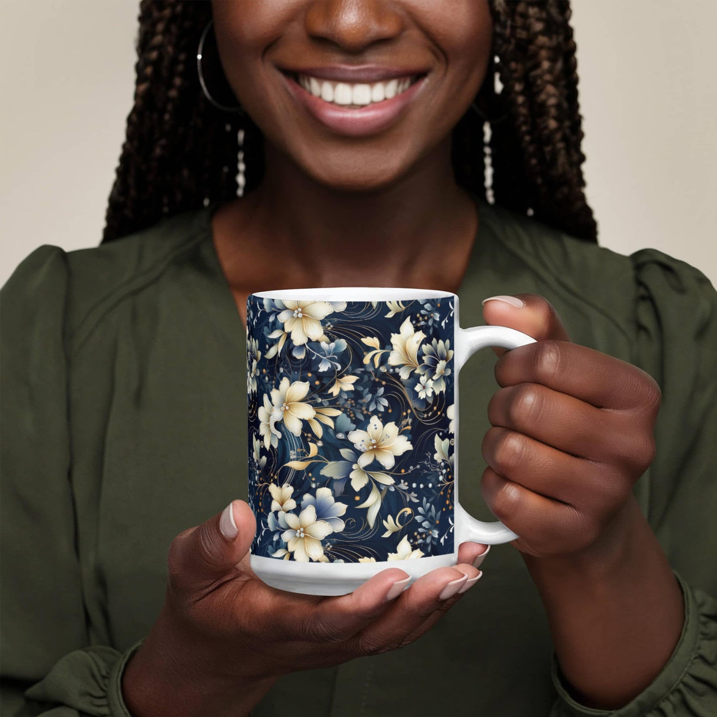 Nocturnal Bloom Pattern 006 - 15oz White Ceramic Mug