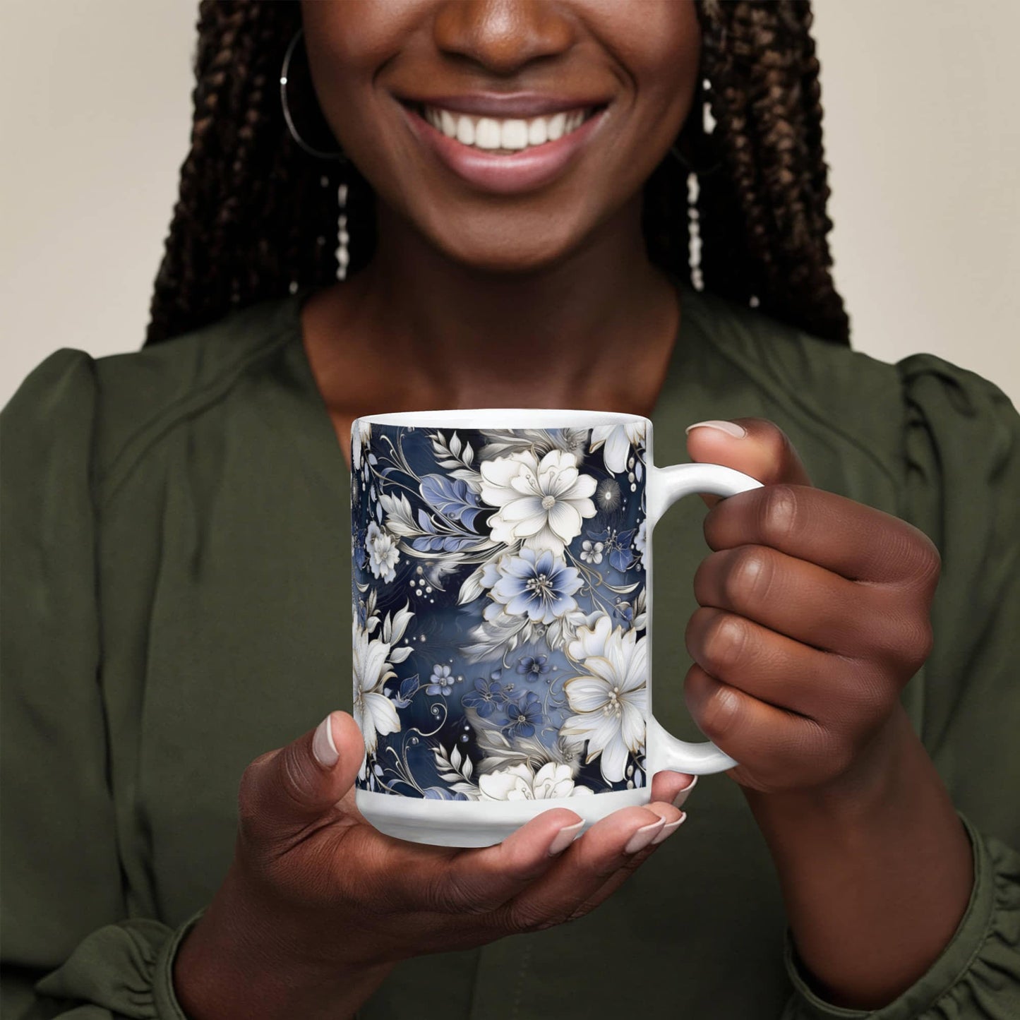 Nocturnal Bloom Pattern 012 - 15oz White Ceramic Mug