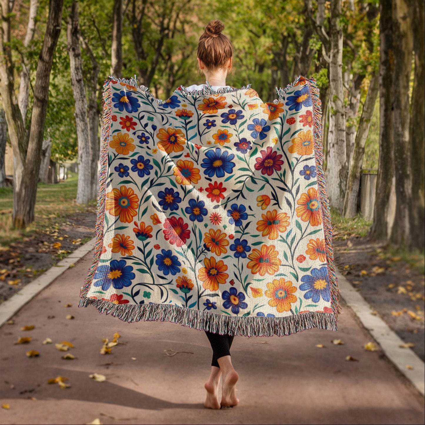 Mexican Floral Fiesta Pattern 001 - 50" x 60" Heirloom Woven Blanket