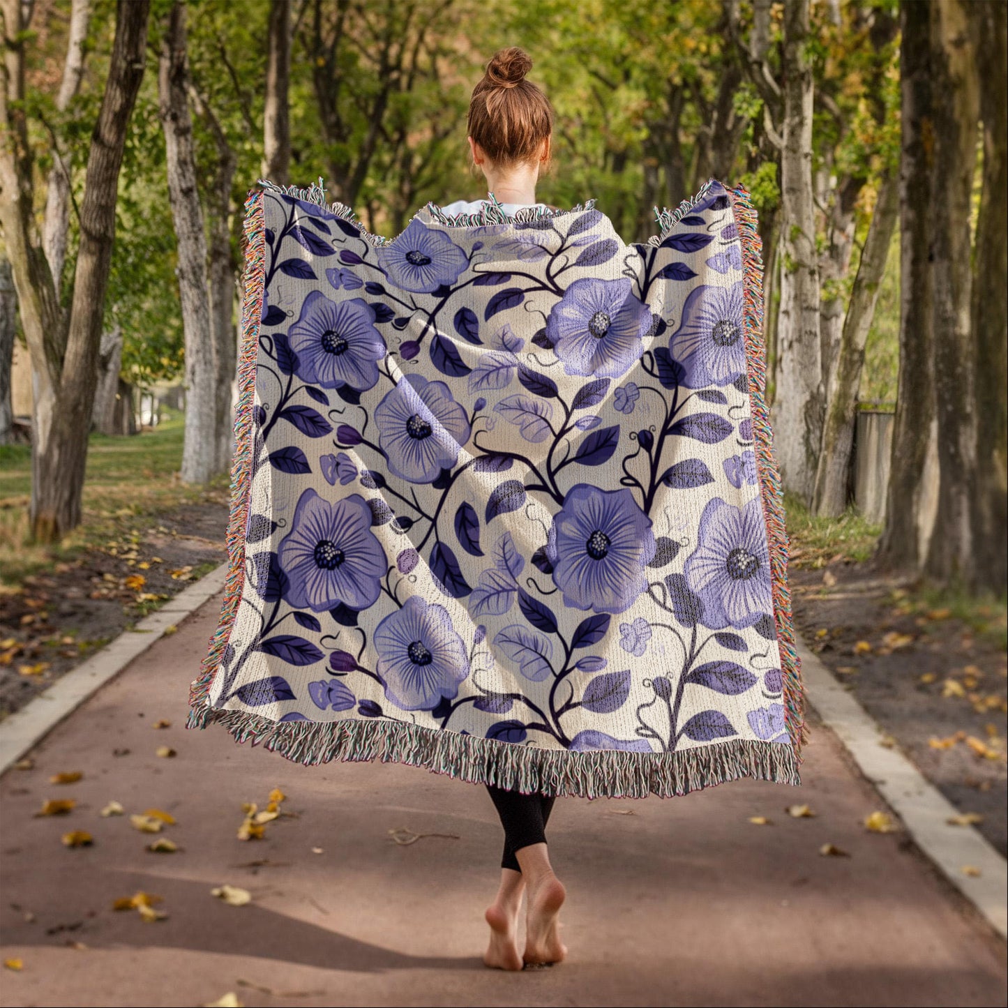 Blue And Purple Floral Pattern 028 - 50" x 60" Heirloom Woven Blanket