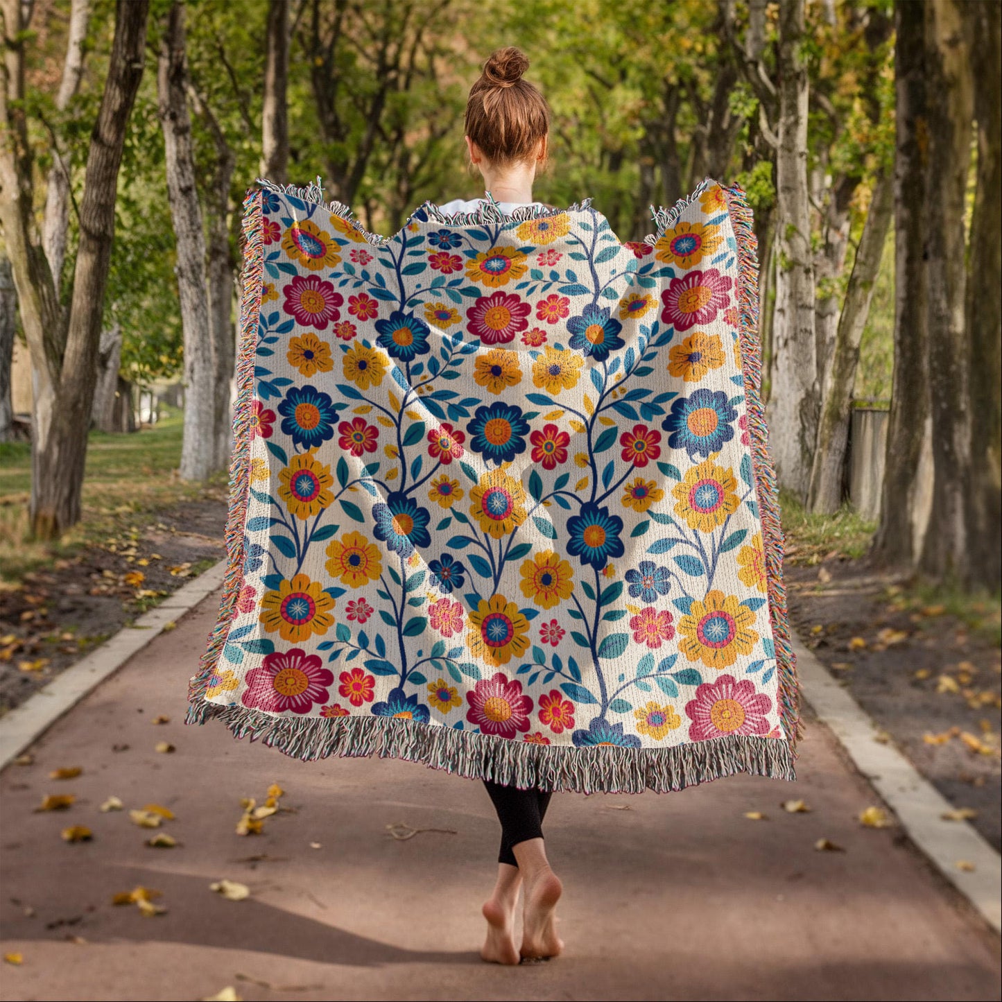 Mexican Floral Fiesta Pattern 002 - 50" x 60" Heirloom Woven Blanket