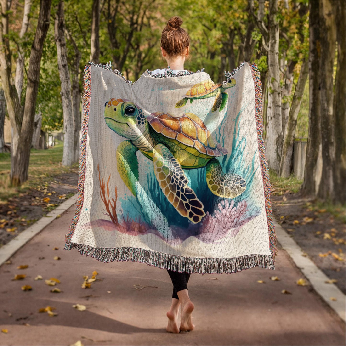 Cute Sea Turtle 008 - 50" x 60" Heirloom Woven Blanket