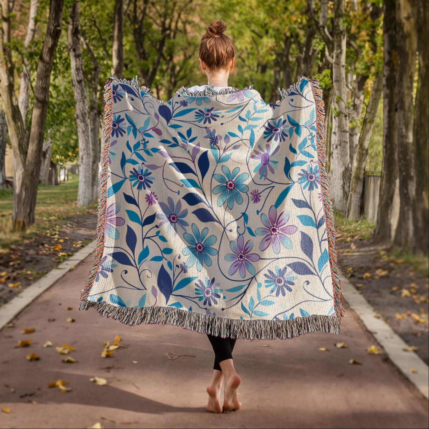 Blue And Purple Floral Pattern 019 - 50" x 60" Heirloom Woven Blanket