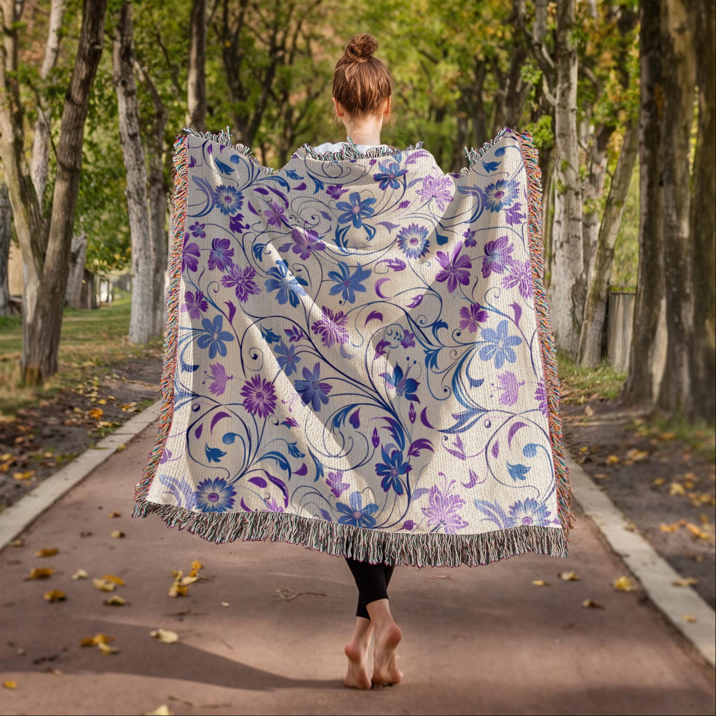 Blue And Purple Floral Pattern 012 - 50" x 60" Heirloom Woven Blanket