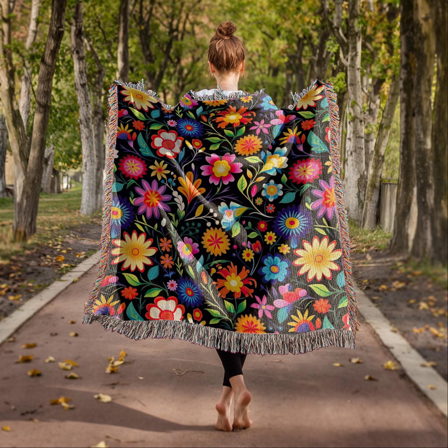 Mexican Floral Fiesta Pattern 028 - 50" x 60" Heirloom Woven Blanket