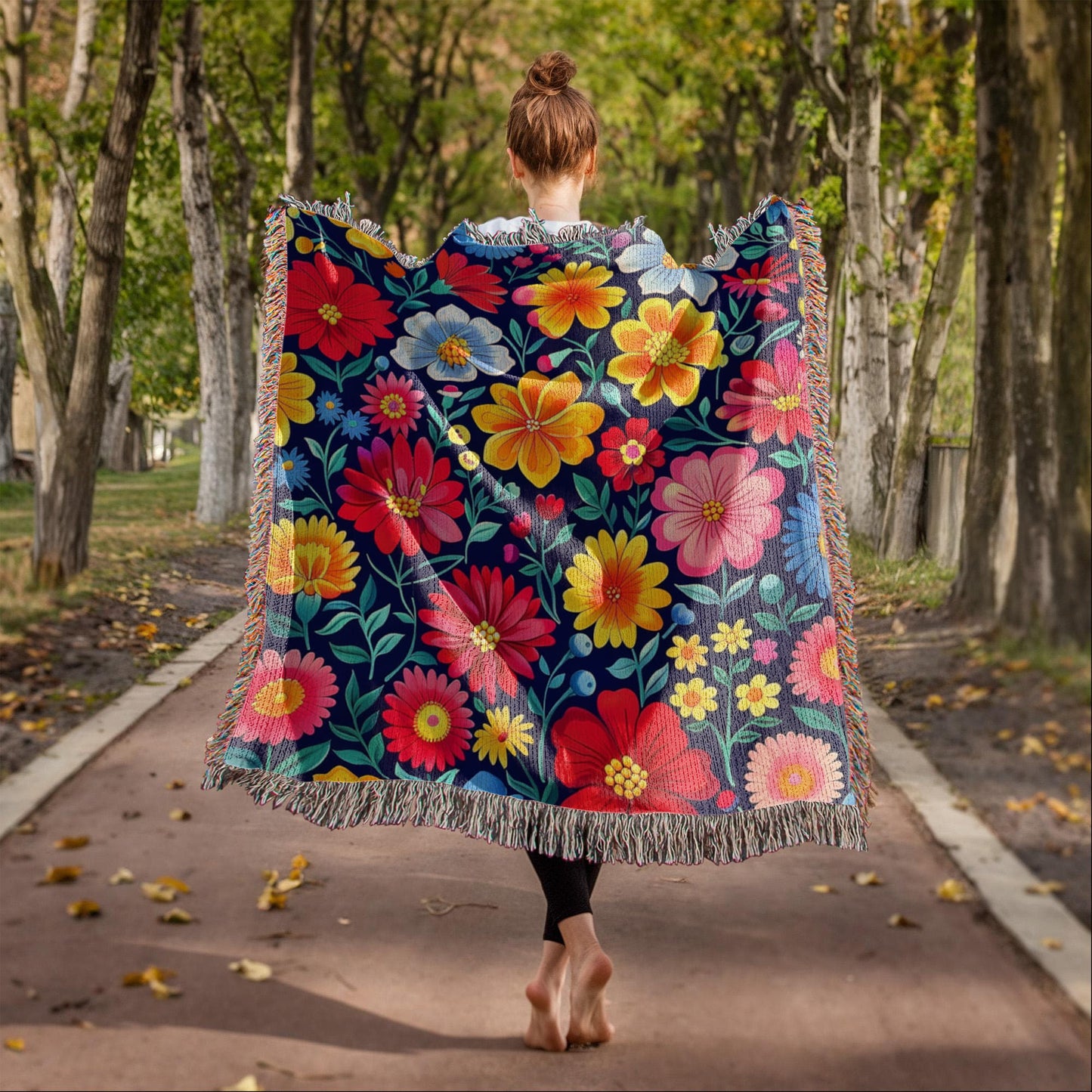 Mexican Floral Fiesta Pattern 048 - 50" x 60" Heirloom Woven Blanket