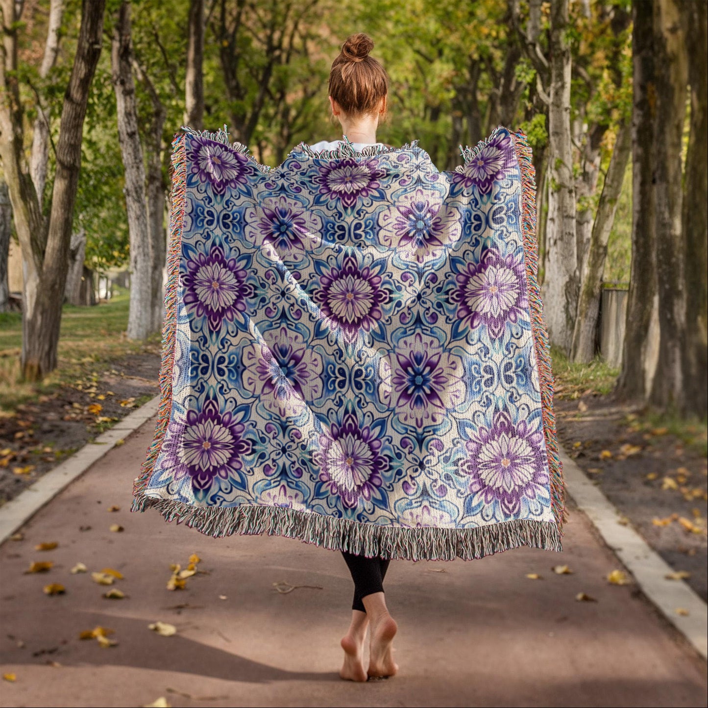 Blue And Purple Floral Pattern 020 - 50" x 60" Heirloom Woven Blanket