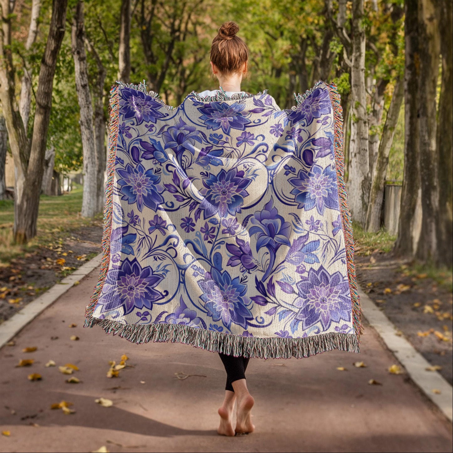 Blue And Purple Floral Pattern 004 - 50" x 60" Heirloom Woven Blanket