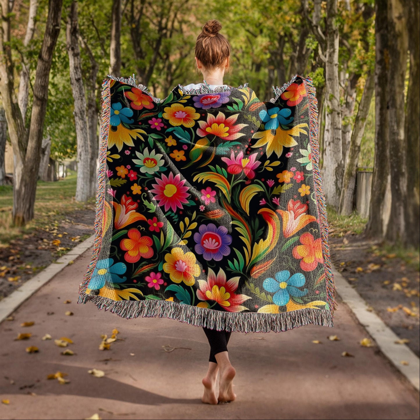 Mexican Floral Fiesta Pattern 033 - 50" x 60" Heirloom Woven Blanket