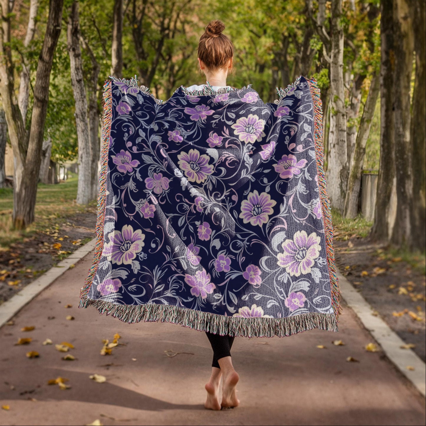 Blue And Purple Floral Pattern 006 - 50" x 60" Heirloom Woven Blanket