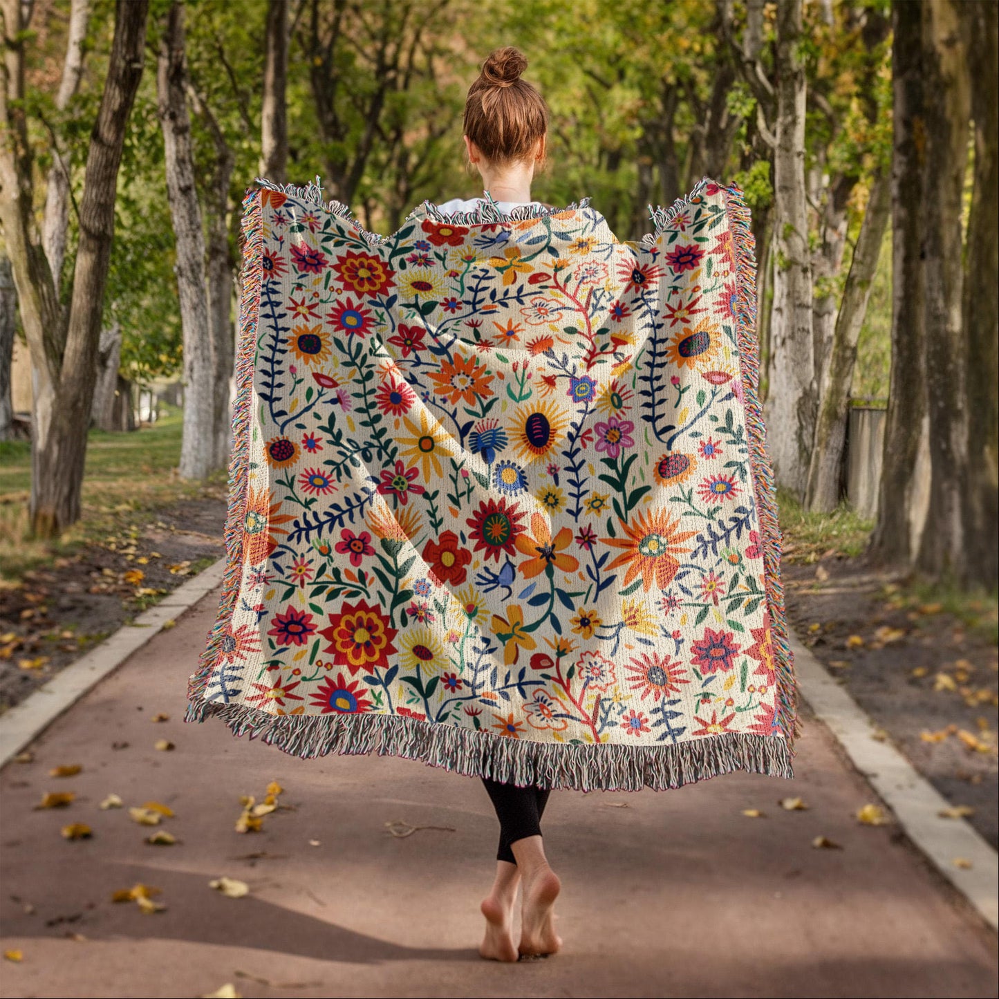 Mexican Floral Fiesta Pattern 011 - 50" x 60" Heirloom Woven Blanket