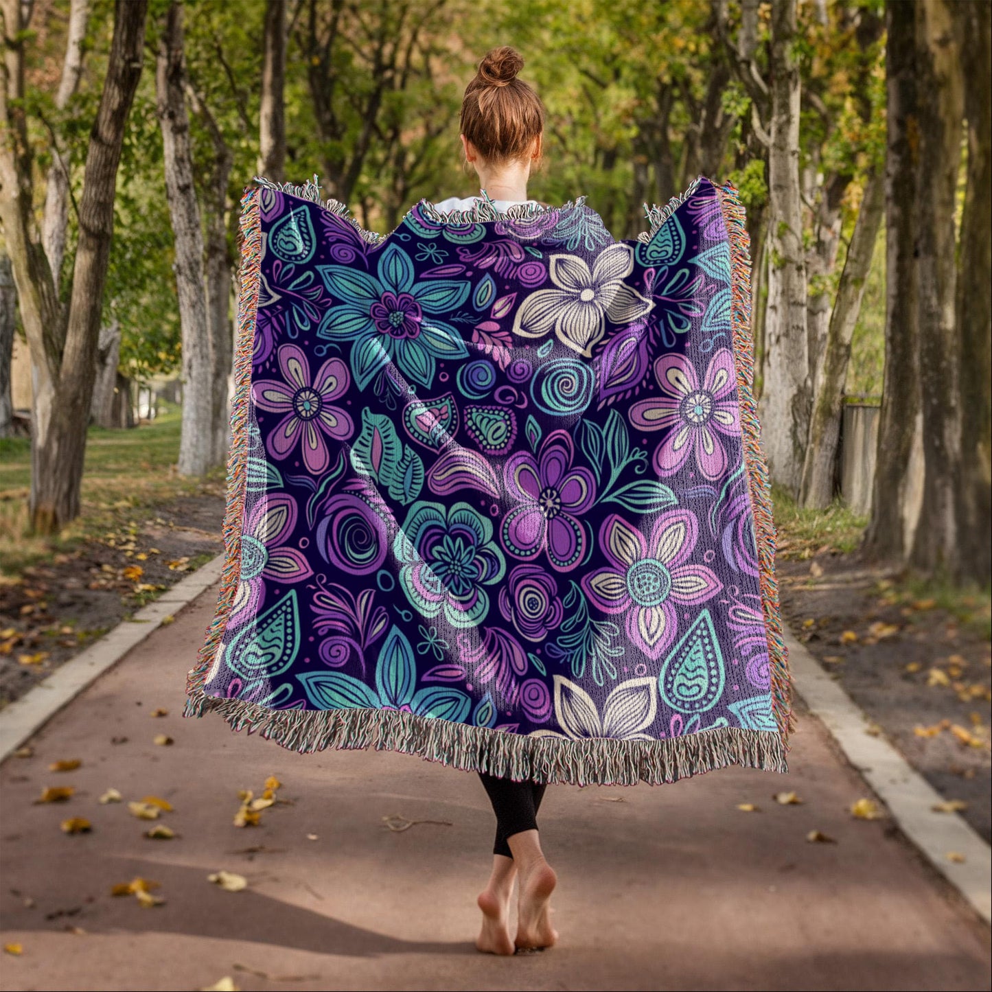 Blue And Purple Floral Pattern 005 - 50" x 60" Heirloom Woven Blanket