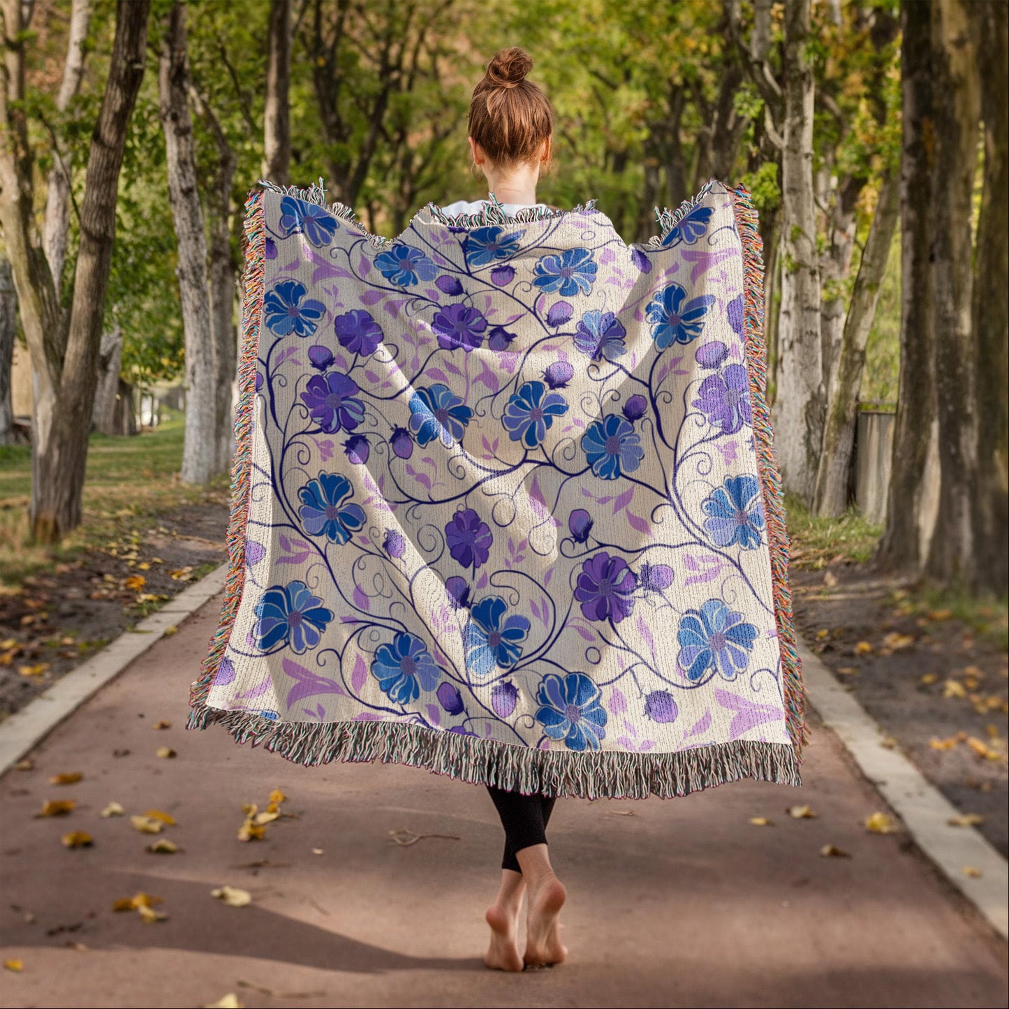 Blue And Purple Floral Pattern 024 - 50" x 60" Heirloom Woven Blanket