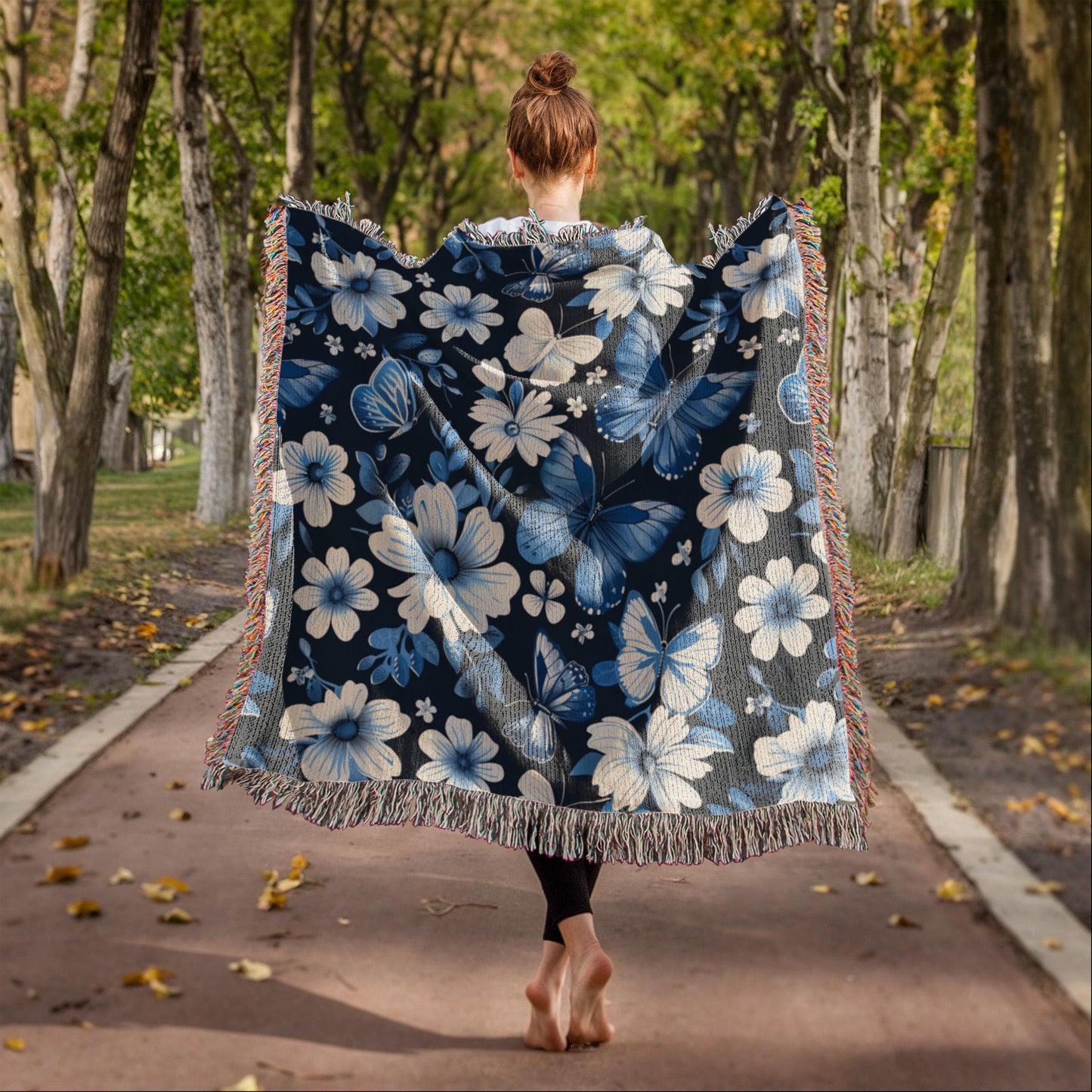 Butterflies And Flowers Pattern 010 - 50" x 60" Heirloom Woven Blanket