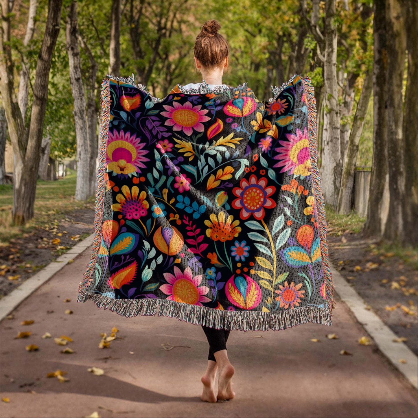 Mexican Floral Fiesta Pattern 058 - 50" x 60" Heirloom Woven Blanket